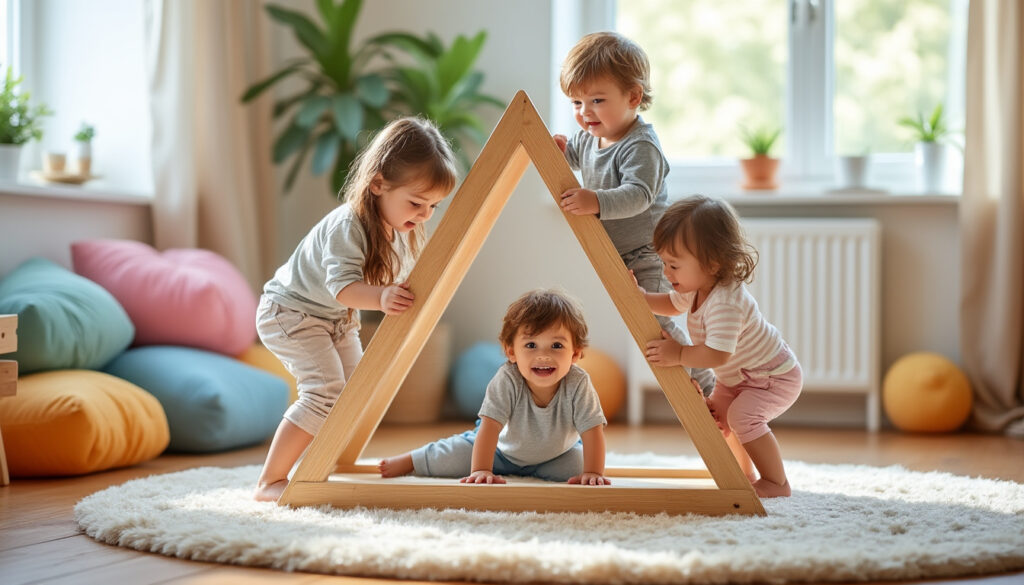 das pikler-dreieck fördert spielerisch die motorische entwicklung von kindern, indem es ihre bewegungsfreiheit und koordination unterstützt.